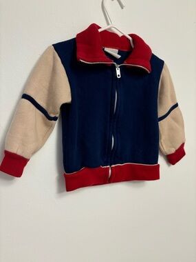 Kids Colorblock Zip-Up Sweater - Navy, Red & Beige